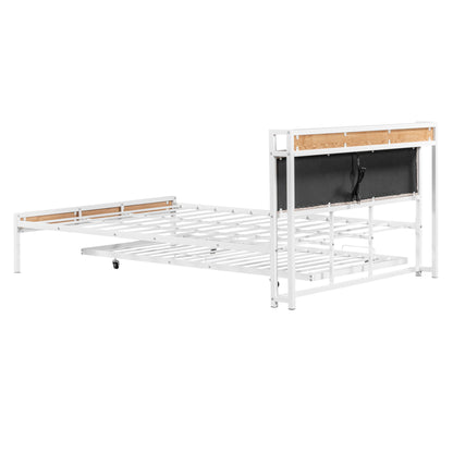Platform Bed Frame With Trundle, USB Ports And Slat Support, No Box Spring Needed