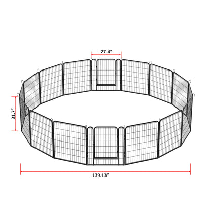 108.27" 16 Panels Heavy Duty Metal Playpen With Door, Dog Fence Pet Exercise Pen For Outdoor - Black
