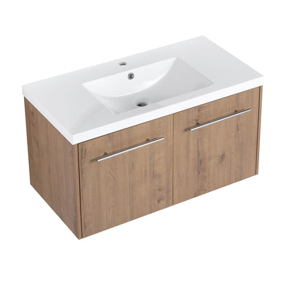 Modern Floating Bathroom Vanity With Resin Sink, Soft Close Doors