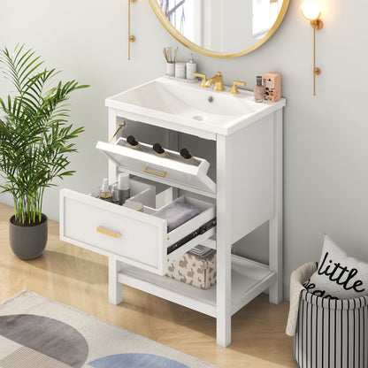 Bathroom Vanity With Top Sink, Modern Bathroom Storage Cabinet With 2 Drawers, Single Sink Bathroom Vanity